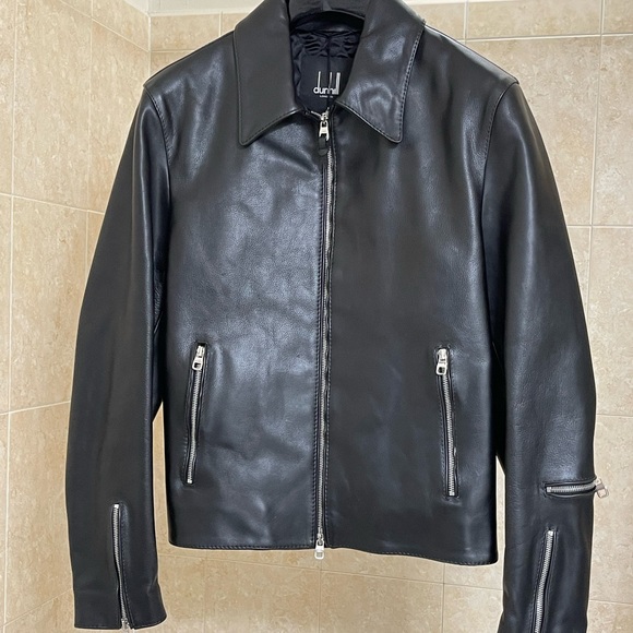SOLD 😃 NWT  DUNHILL Men’s Black Leather Motorcycle Jacket Sz. S - Picture 6 of 11